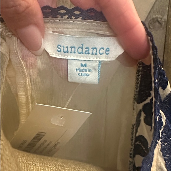 Sundance Boho Luiza Silk Embroidered Sheer Blouse Size Medium NWT Cream Blue - Picture 9 of 10